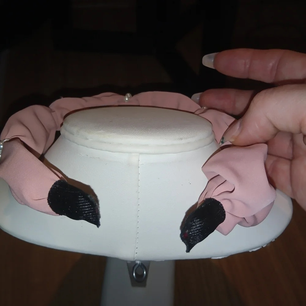 Dusty Rose Chiffon And Small Pearl Wide Bubble Headband